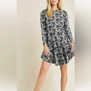 Anthropologie Hutch Jeanie Dress Black Gray Plaid Embroidered Floral Size S